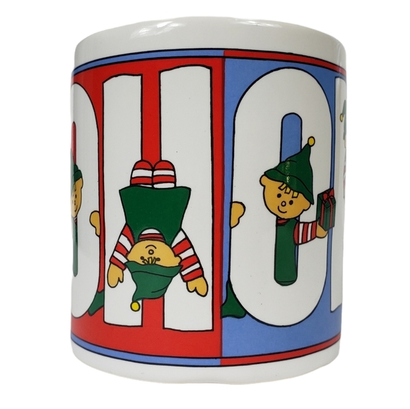 Vintage 1988 Telco Christmas Elf Coffee Mug Playful Coloful Holiday Tea Cup - Picture 1 of 7